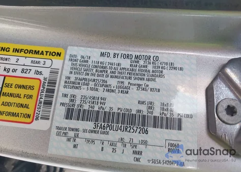 2018 Ford Fusion Hybrid Se from USA, damaged, VIN 3FA6P0LU4JR257206